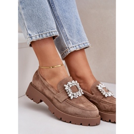 Eco Suede Women's Loafers med en dekorativ brosch mörk beige 2