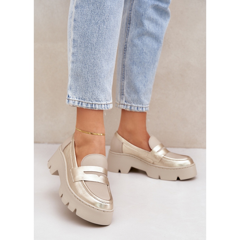 Zazoo Flat -hanterade kvinnor läder loafers gyllene 2