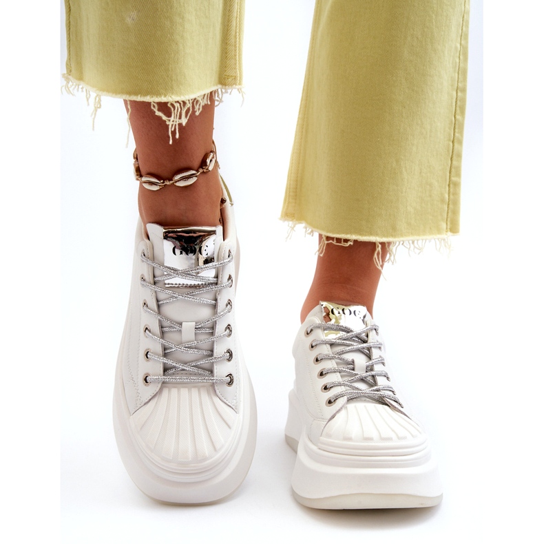 Kvinnors sportläder sneakers på Goe NN2N4033 Vit plattform 4