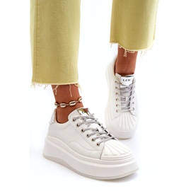 Kvinnors sportläder sneakers på Goe NN2N4033 Vit plattform 3