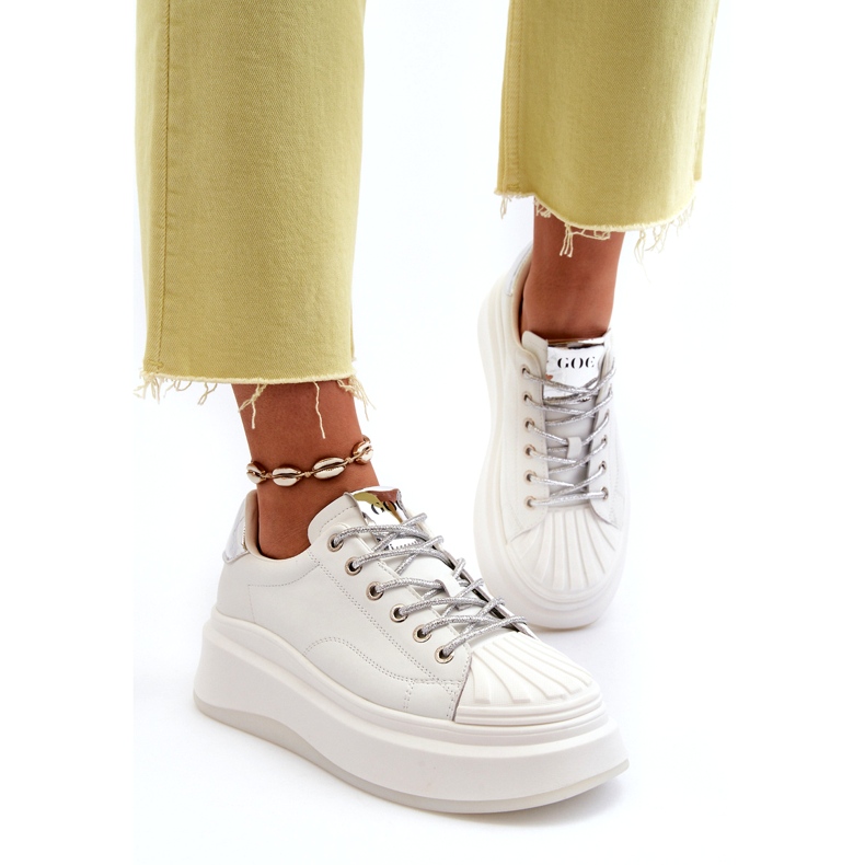 Kvinnors sportläder sneakers på Goe NN2N4033 Vit plattform 3