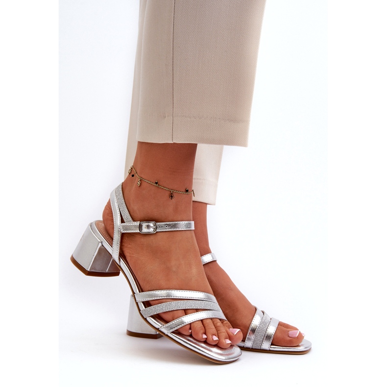 Kvinnors Eco -Leather Sandals Sergio Leone SK046 SILVER SOLE silver- 1