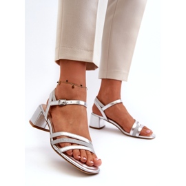 Kvinnors Eco -Leather Sandals Sergio Leone SK046 SILVER SOLE silver- 2