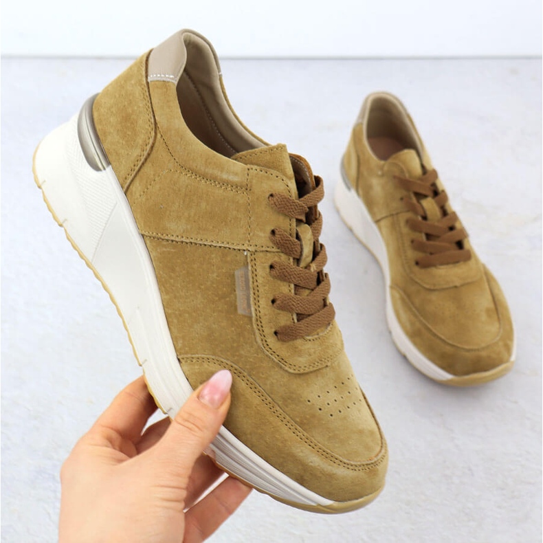 Läder sneakers på kilar Camel Sergio Leone SP104 beige 1