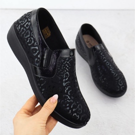 Kvinnors bekväma skor i leopardtryck insatt unisoft 8910 svart 1