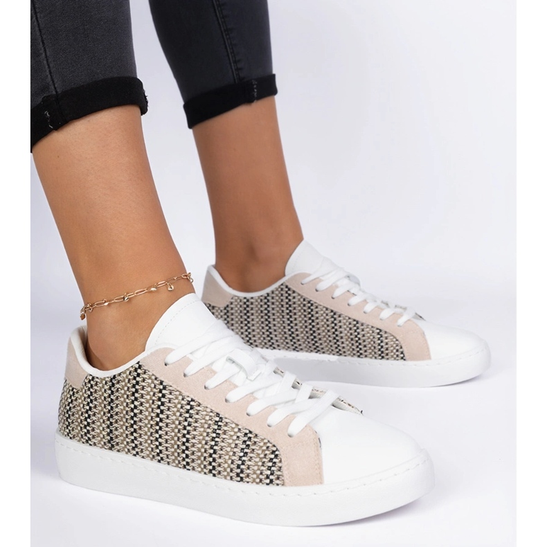 Beige kvinnors material sneakers 1