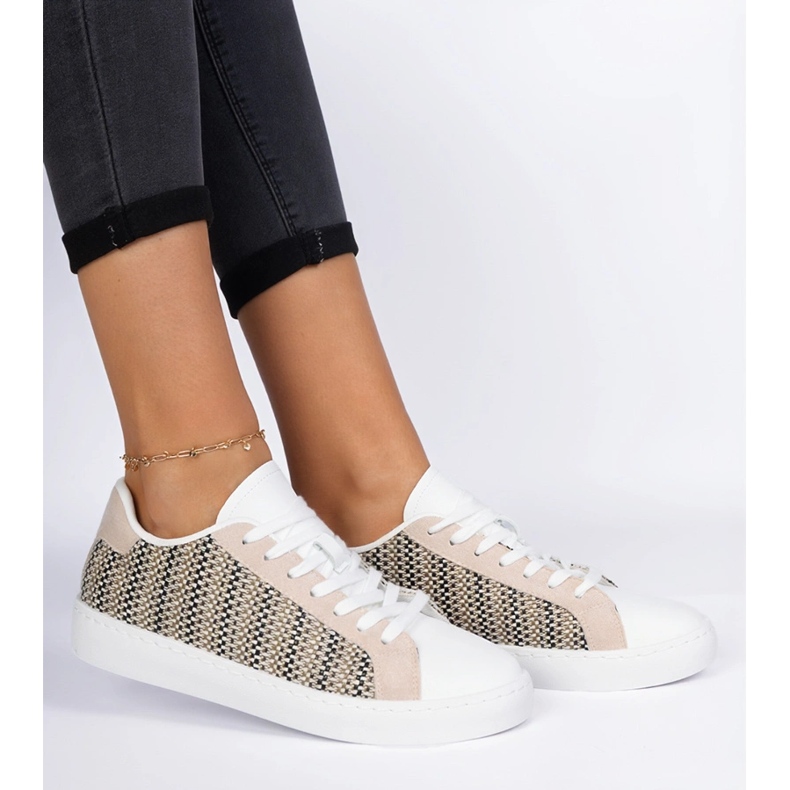 Beige kvinnors material sneakers 2