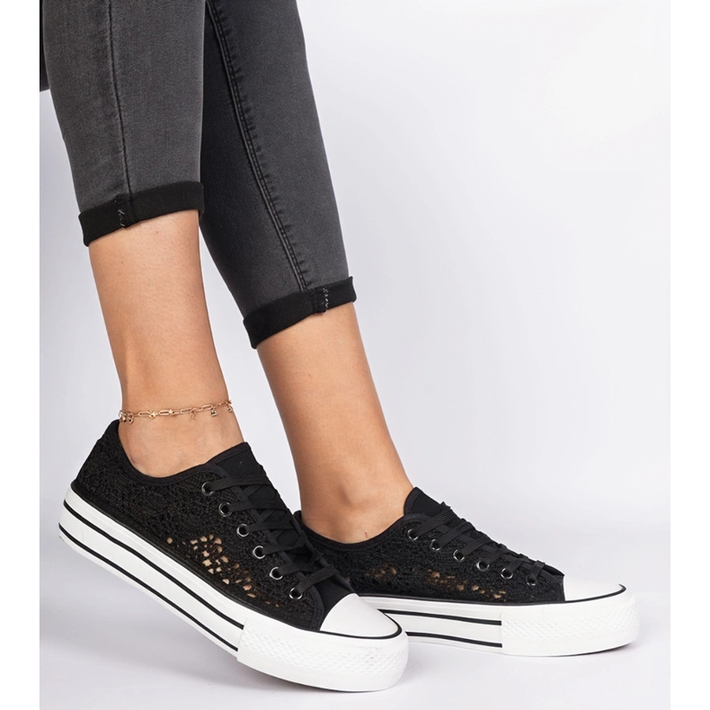 Svart Openwork kvinnors sneakers 2