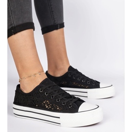 Svart Openwork kvinnors sneakers 1