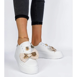 Kvinnors vita och guld sneakers med en båge 3