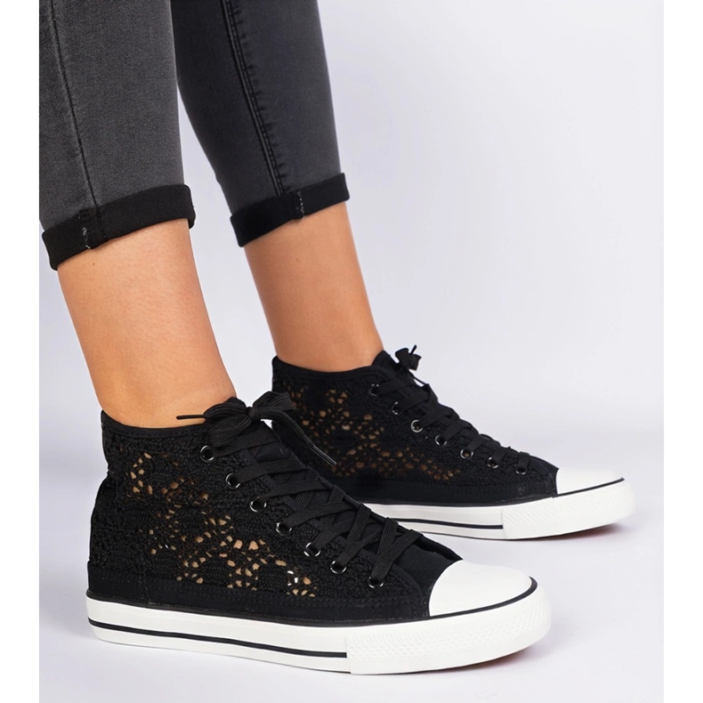Svart Openwork kvinnors sneakers 1
