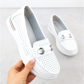 Openwork Leather Shoes, White Vinceza 95331 Loafers vit 1