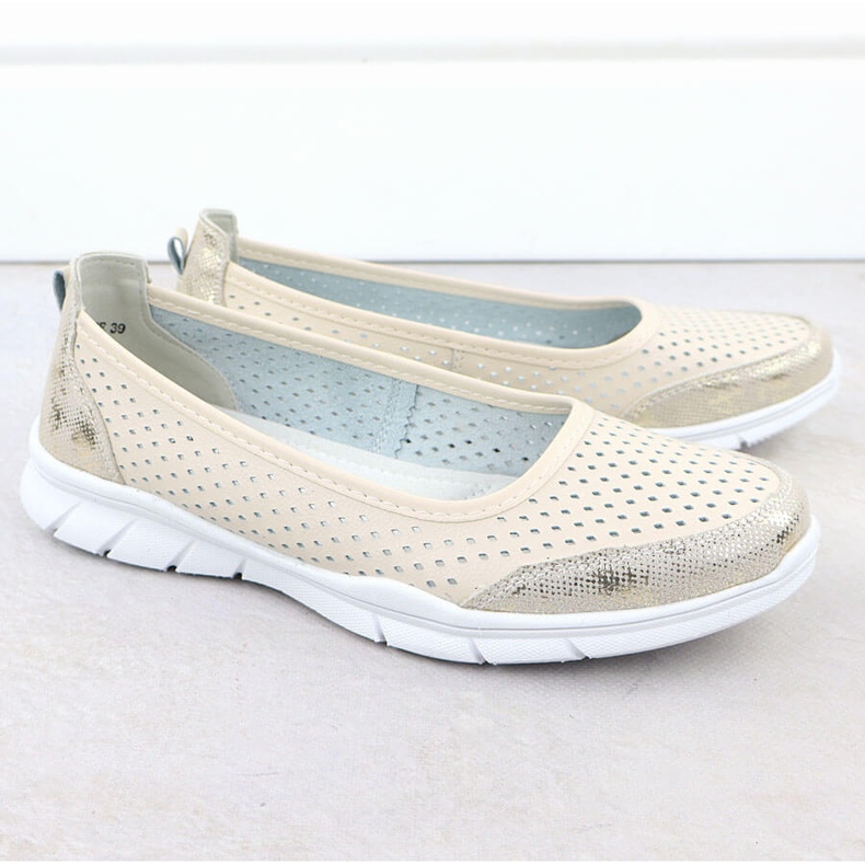 Läder Ballerinas OpenWork Comfort Beige Vinceza 95323 2