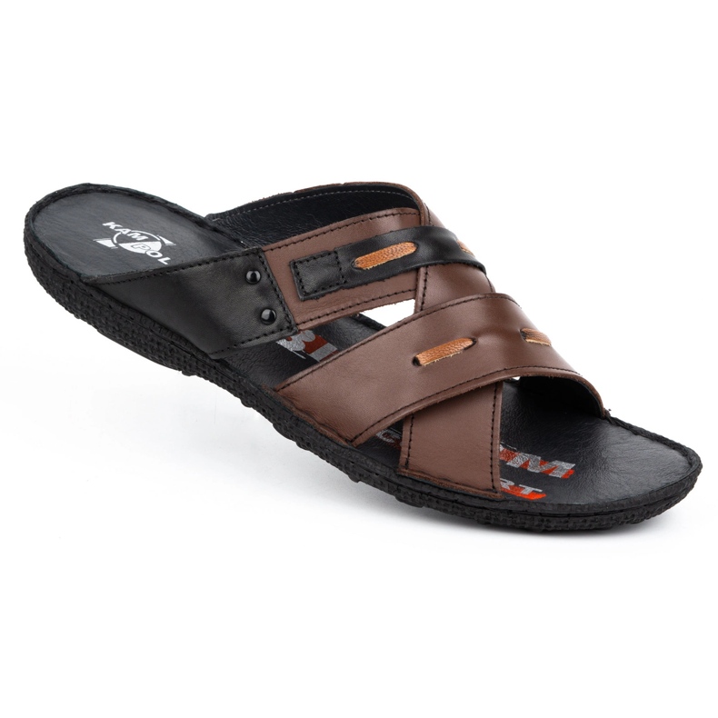 Kampol Skinntofflor för män 201/55 brunt ansikte 1