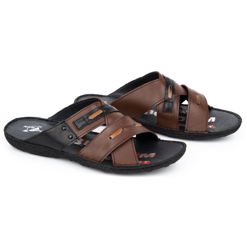 Kampol Skinntofflor för män 201/55 brunt ansikte 2