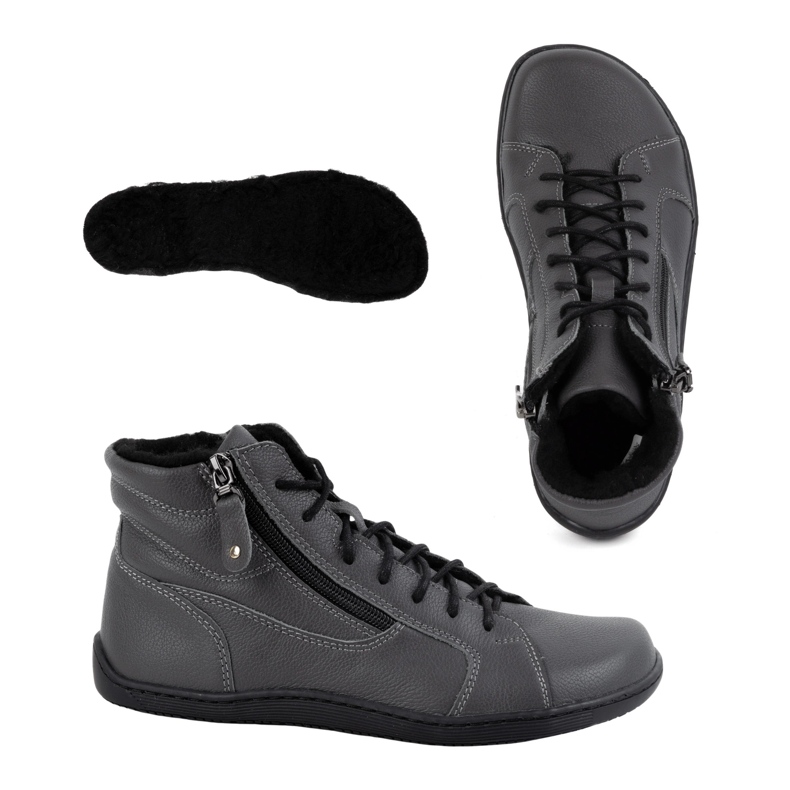 Olivier Minimalistiska barfota vinterläderskor för kvinnor 1261 grå 1