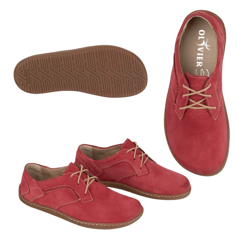 Olivier Kvinnors barfota minimalistiska läderskor 1082 Röd nubuk 1