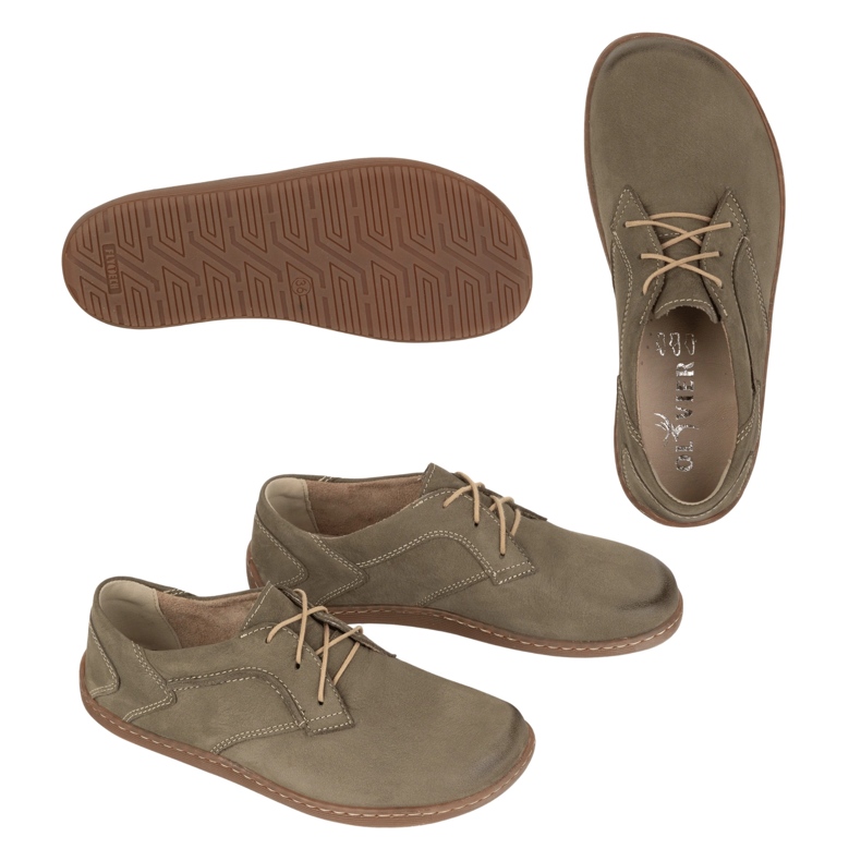 Olivier Barfota kvinnors minimalistiska läderskor 1082 Olive nubuk grön 2