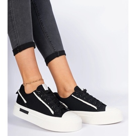 Svarta kvinnors tyg sneakers på plattformen 2