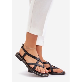 Läder platt sandaler med sammanflätande zazoo 40429 svarta remmar 1