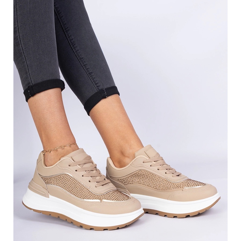 Bruna kvinnors sneakers med zirkoner 1