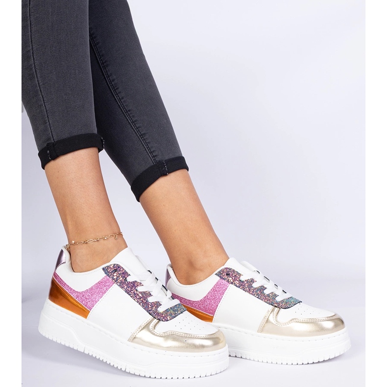 Flerfärgade kvinnors sneakers på en tjock sula mångfärgad 2