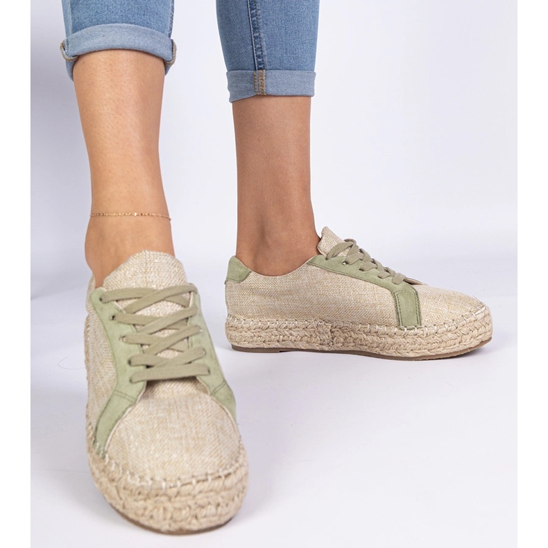 Grön kvinnors spets -up espadrilles 1