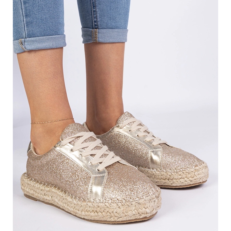 Golden Women's Espadrilles dekorerade med glitter gyllene 2