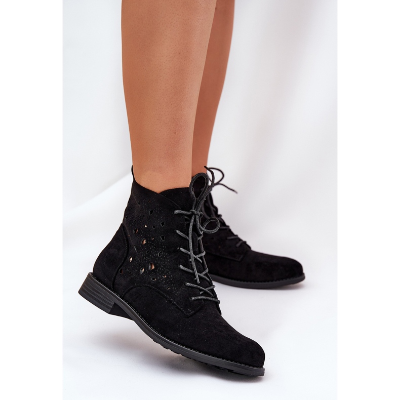 Lace-up stövlar med ett öppetwork-mönster S.Barski HY51-136 svart 2