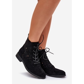 Lace-up stövlar med ett öppetwork-mönster S.Barski HY51-136 svart 1