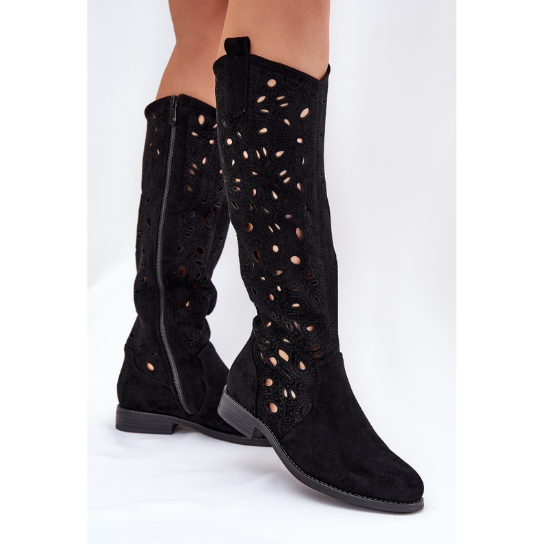 S.Barski HY51-176 Platta stövlar med OpenWork-stövlar svart 2