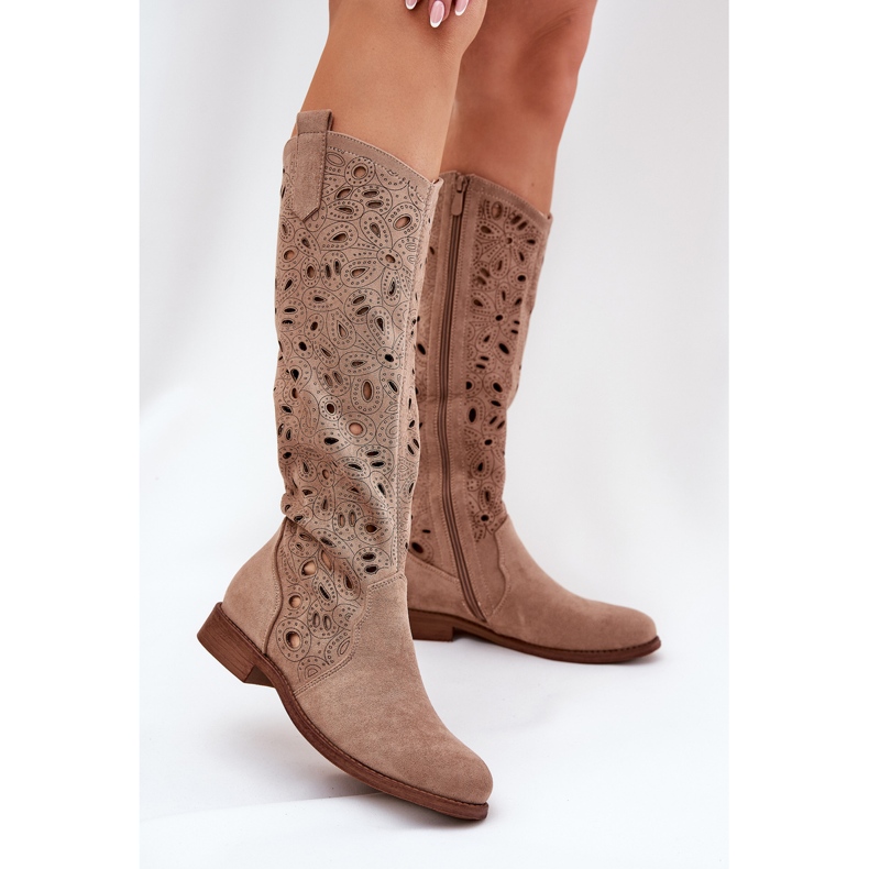 S.Barski OpenWork Flat Heels HY51-176 Beige 2