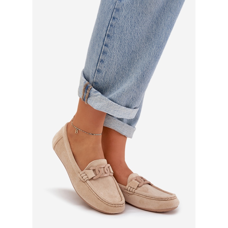 Kvinnors eko mocka loafers med dekoration beige 1