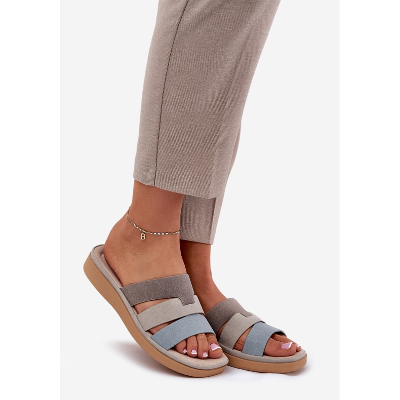 Bekväm beigblå kvinnliga tofflor beige 1