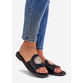 Eco Leather Flat Flip Flops med svart dekoration 1