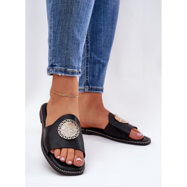 Eco Leather Flat Flip Flops med svart dekoration 2