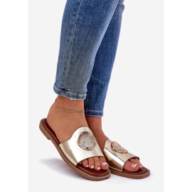 Eco Leather Flat -Heeled Flip Flops with Golden Decoration gyllene 1