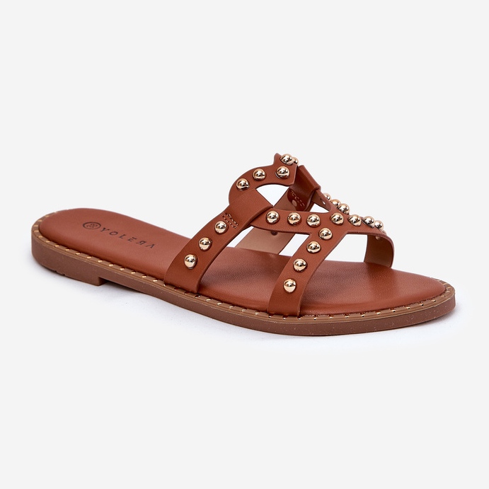 Dekorerad platt kamelkvinnor flip flops brun 2