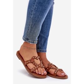 Dekorerad platt kamelkvinnor flip flops brun 1