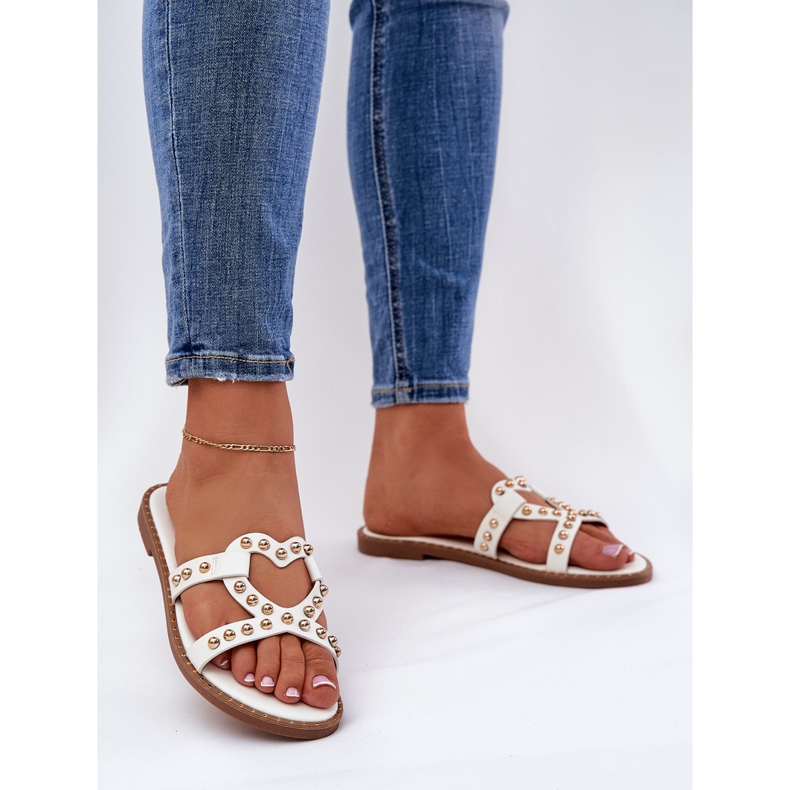 Dekorerade platta vita kvinnors tofflor 2