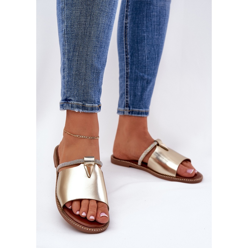 Eco Leather Flat -klackar med en dekorativ guldrem gyllene 2