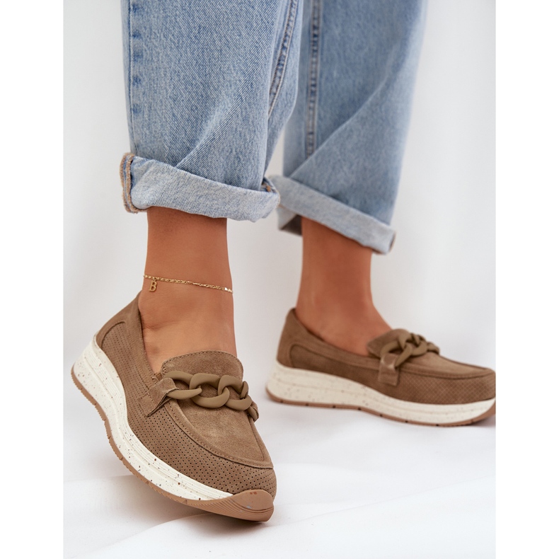 S.Barski Sockan loafers på plattformen med D&amp;A TW552 Brown Chain brun 2