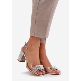 S.Barski Transparenta sandaler med blommor på den dekorerade hälen D&amp;A MR38-331 Silver silver- 1