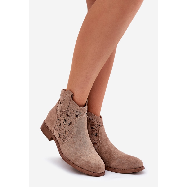 Kvinnors OpenWork-stövlar med Beige Zipper S.Barski HY42-081 1