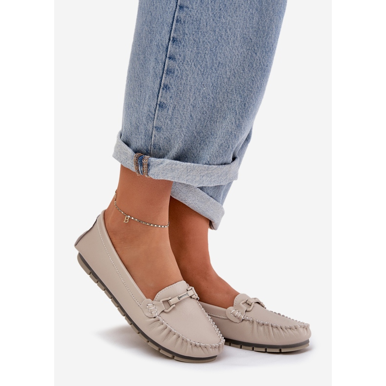 S.Barski Platta läderloafers med en prydnad av S. Barski LR51-547 Beige 1