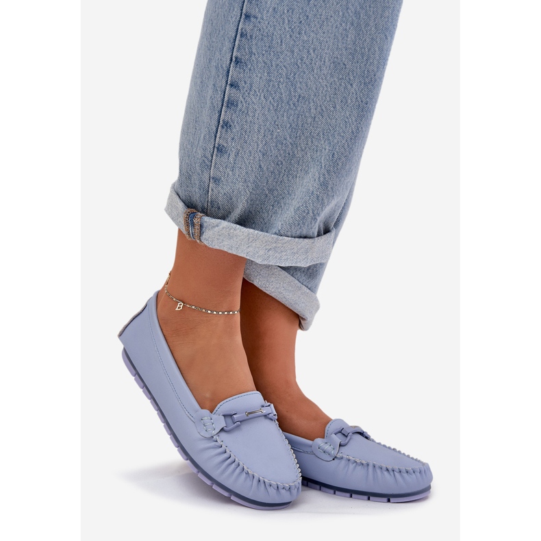 S.Barski Platta läderloafers med en prydnad av S. Barski LR51-547 Blue blå 1