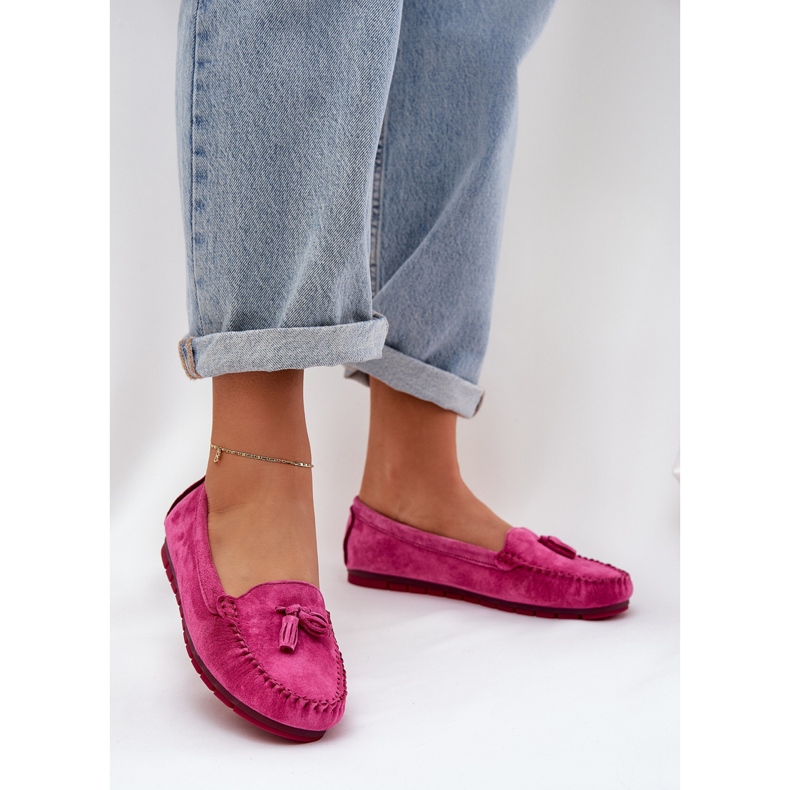 S.Barski Women's Flat Classic Suede Moccasins S. Barski LR51-548 Fuksja rosa 2