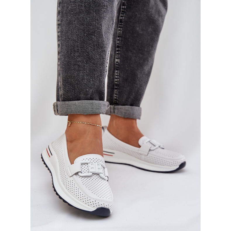 S.Barski Kvinnors läderloafers på plattformen S. Barski LR51-556 Vit 2