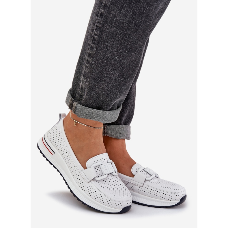 S.Barski Kvinnors läderloafers på plattformen S. Barski LR51-556 Vit 1