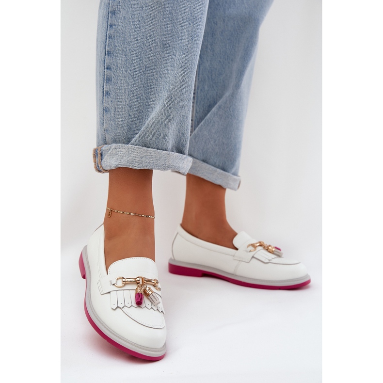 S.Barski Läder elegant plattklackade loafers S. Barski LR51-768 White vit 2